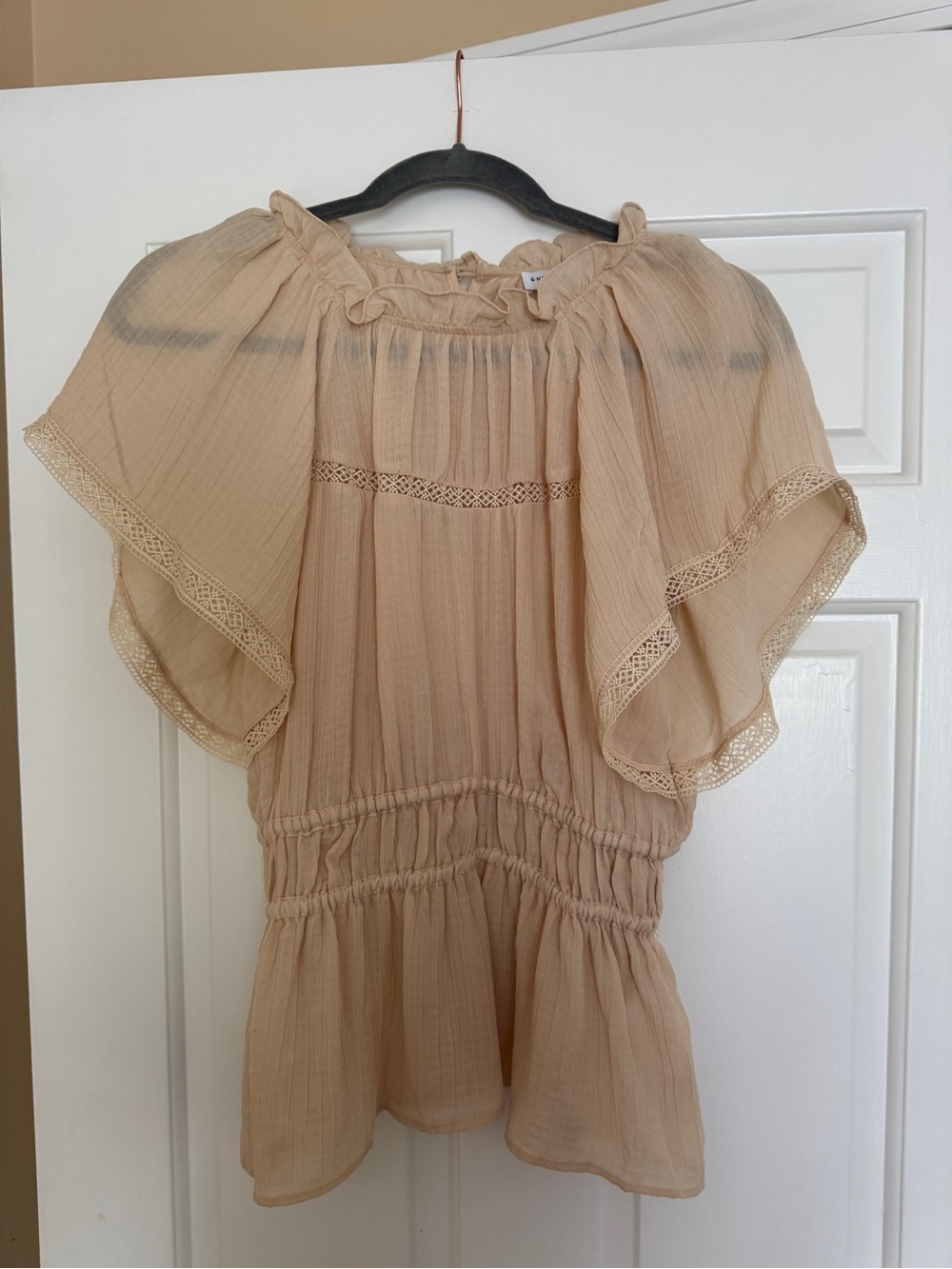 Women's Whimsical Cream Peasant Blouse with Flutter Sleeves